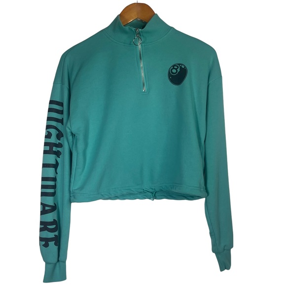 💰 5/25$ ♻️ 8 Ball Nightmare Sleeve Teal Women’s Medium Crop Top - Picture 1 of 11
